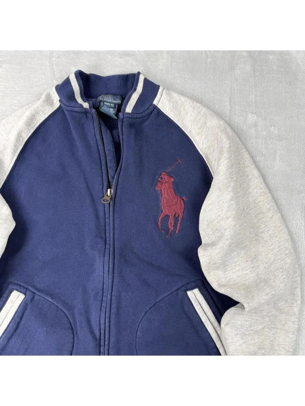 Polo Ralph Lauren Zip Jacket Big Pony Spellout Varsity Kids Size M (10-12) Flaw
